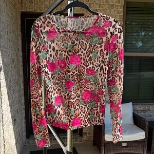 SHEIN Pink Floral Leopard-Print Long Sleeve Top size L